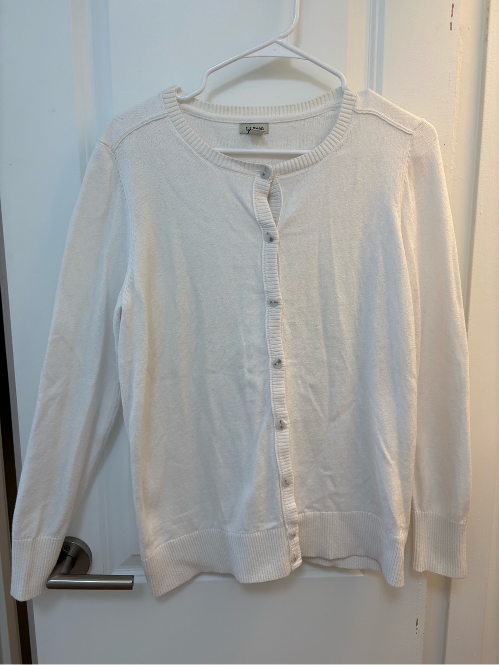L.L. Bean Cream Button-Front Cotton Cardigan